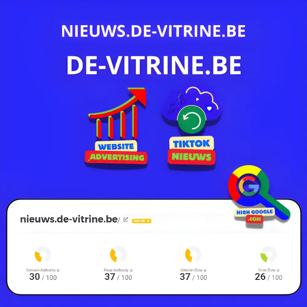 Website performance dashboard met TikTok- en reclame-icoontjes in Backlink de-vitrine