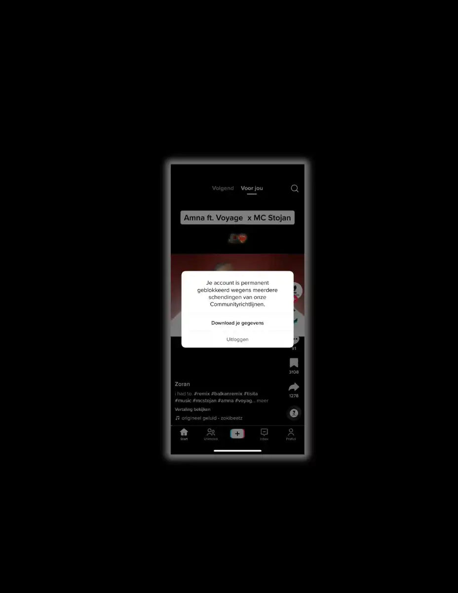 Mobiele telefoon scherm met een pop-up notificatiebericht.